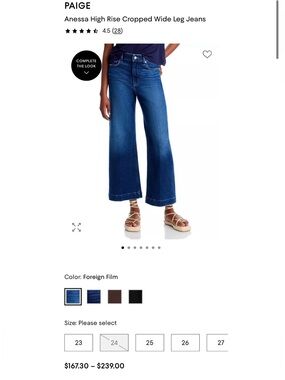 PAIGE Foreign Film Wide-Leg Cropped Jeans in Deep Blue